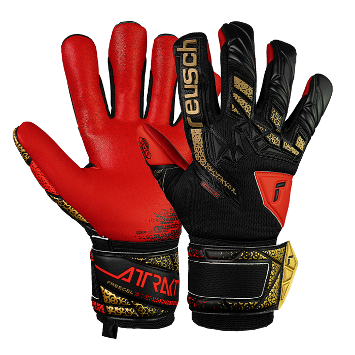 Reusch Attrakt Freegel Silver GK Gloves (Black/Gold/Fiery Red)