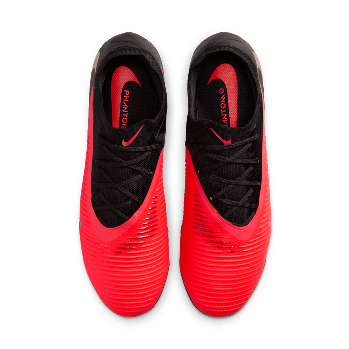 Nike Phantom 6 Low Pro FG football boot in bright crimson, blur and black - top-down view