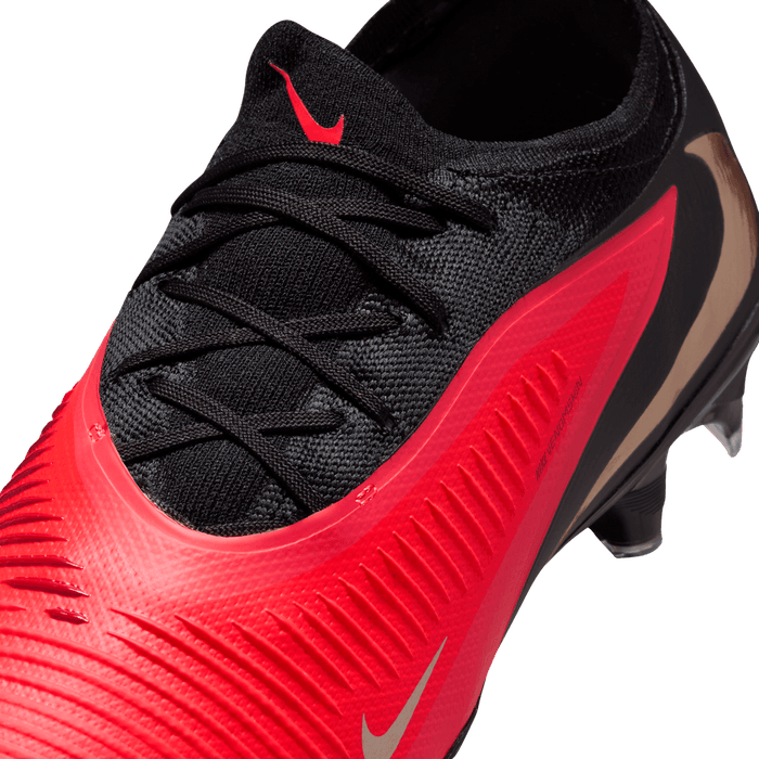 Nike Phantom 6 Low Pro FG football boot in bright crimson, blur and black - upper detail