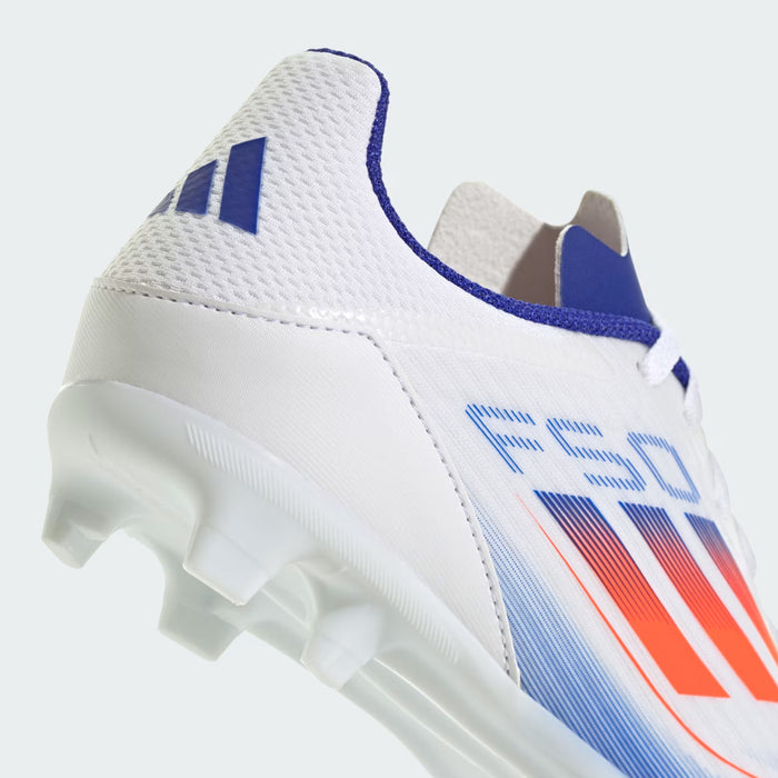 Adidas F50 League FG/MG Jnr Football Boots (White/Solar Red/Lucid Blue)