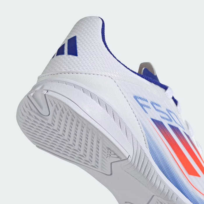 Adidas F50 League Indoor Jnr Football Shoes (White/Solar Red/Lucid Blue)