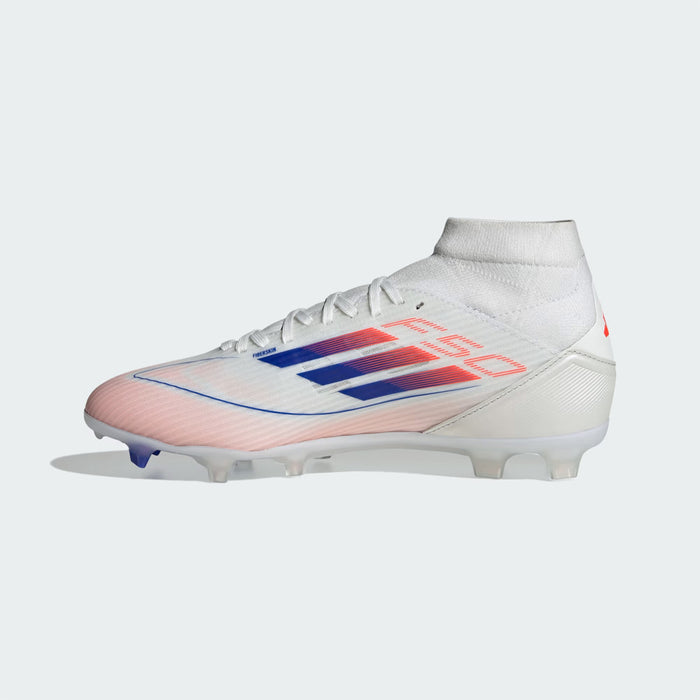 Adidas F50 League Mid-Cut FG Womens Football Boots (White/Lucid Blue/Solar Red)