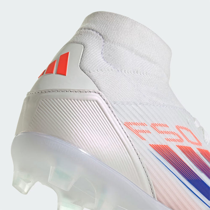 Adidas F50 League Mid-Cut FG Womens Football Boots (White/Lucid Blue/Solar Red)