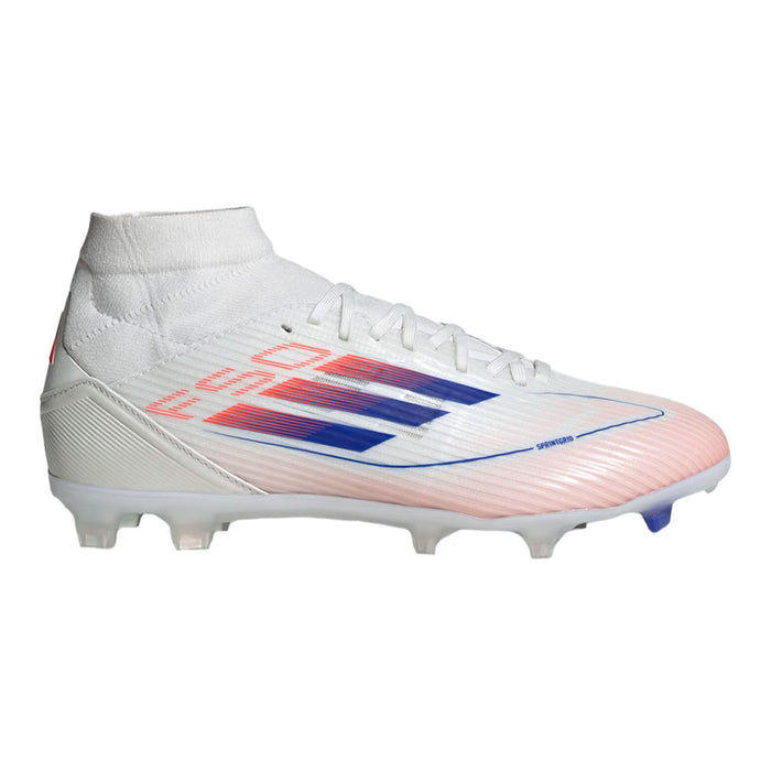 Adidas F50 League Mid-Cut FG Womens Football Boots (White/Lucid Blue/Solar Red)