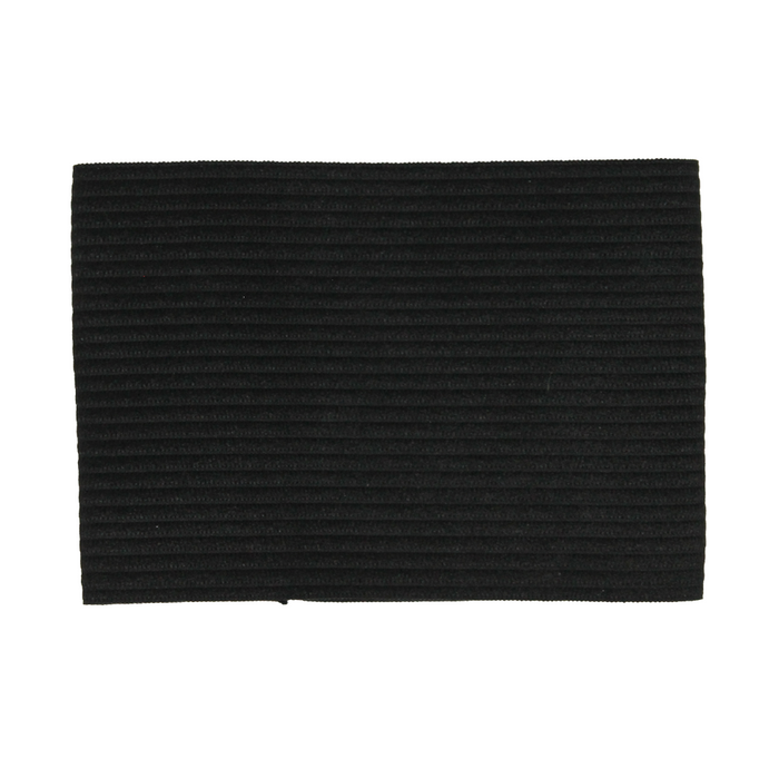 Plain black ribbed elasticated respect armband for senior football teams, shown flat