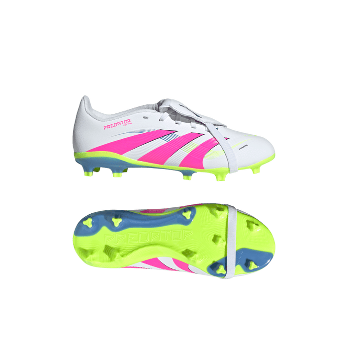 Adidas Predator League Fold-Over Tongue FG Jnr Football Boots (White/Lucid Pink/Lucid Lemon)