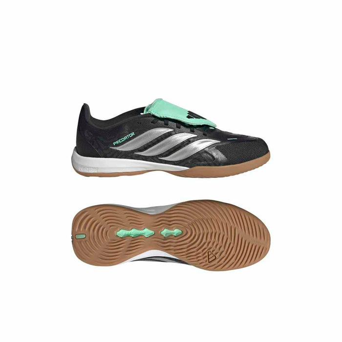 Adidas Predator League Fold-Over Tongue Indoor Junior Football Shoes (Core Black/Silver Metallic/Pulse Mint)