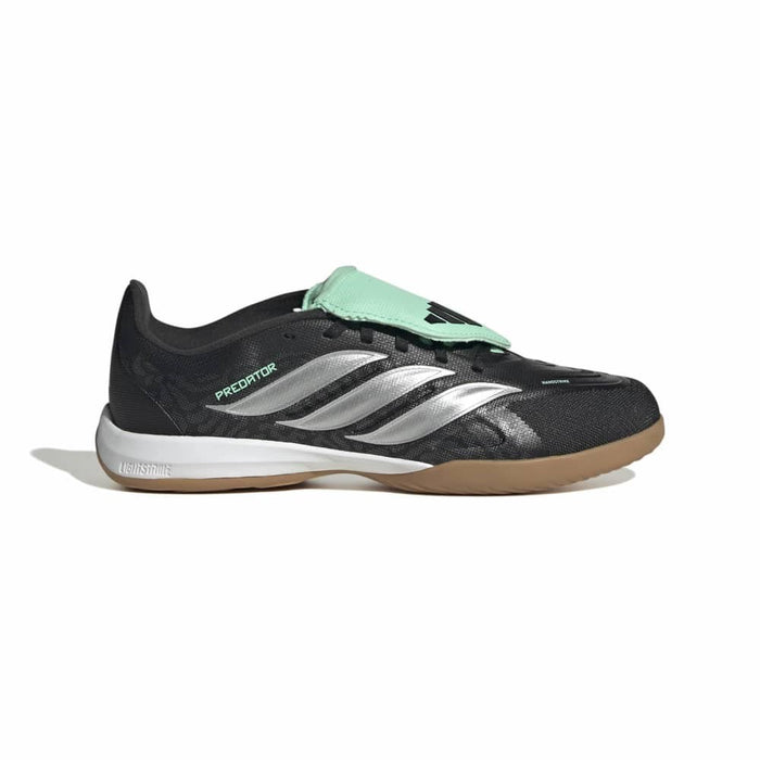 adidas Predator League Fold-Over Tongue indoor junior football shoe in core black, silver metallic and pulse mint
