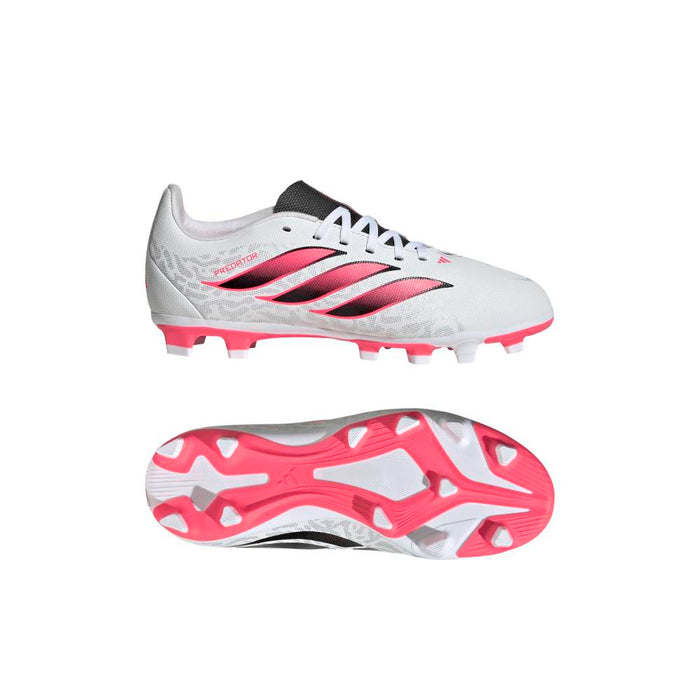 adidas Predator Club FG/MG junior football boot in white and solar turbo - side and sole angle