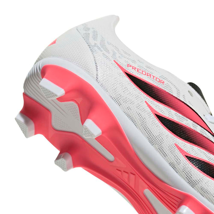 adidas Predator Club FG/MG junior football boot in white and solar turbo - upper detail close-up