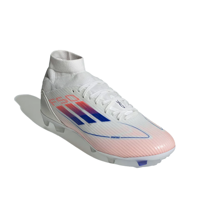 Adidas F50 League Mid-Cut FG Womens Football Boots (White/Lucid Blue/Solar Red)