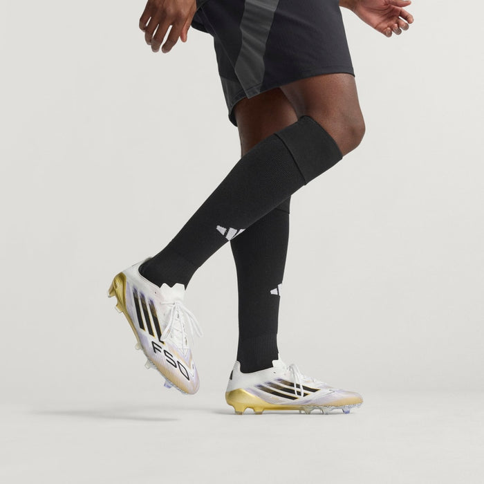 Adidas F50 Elite FG Football Boots (White/Black/Metallic Gold)