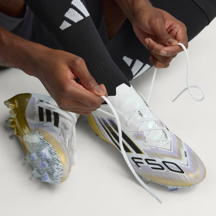 Adidas F50 Elite FG Football Boots (White/Black/Metallic Gold)