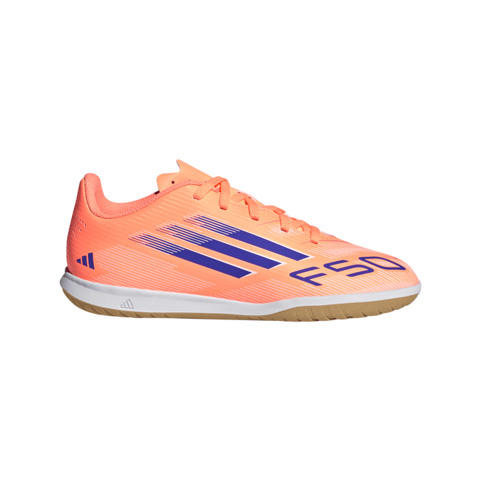 Adidas F50 League Jnr Indoor Football Shoes (Beam Orange/Lucid Blue/White)