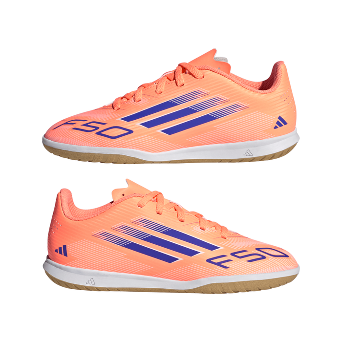Adidas F50 League Jnr Indoor Football Shoes (Beam Orange/Lucid Blue/White)