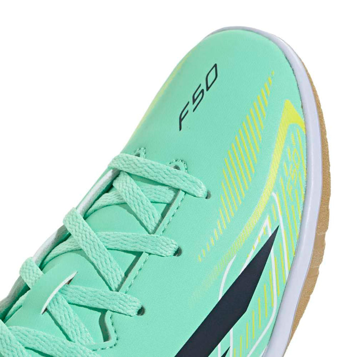Adidas F50 Hyperfast Club Indoor Junior Football Shoes (Pulse Mint/Night Navy/Solar Lemon)