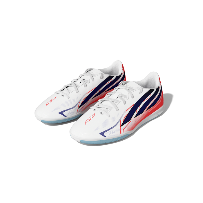 Adidas F50 Hyperfast Club Indoor Jnr Football Shoes (White / Solar Purple / Solar Turbo)