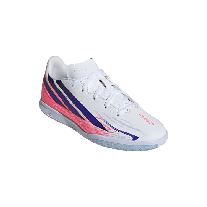 Adidas F50 Hyperfast Club Indoor Jnr Football Shoes (White / Solar Purple / Solar Turbo)