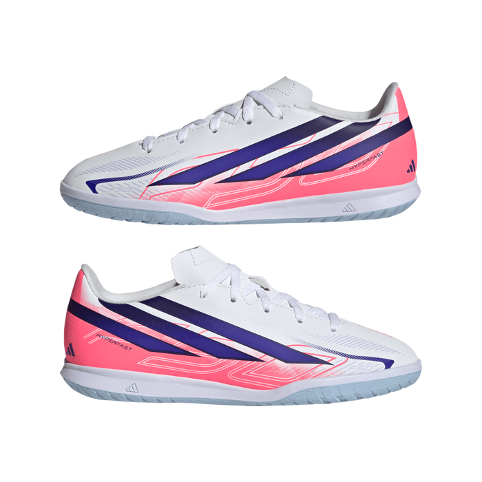 Adidas F50 Hyperfast Club Indoor Jnr Football Shoes (White / Solar Purple / Solar Turbo)