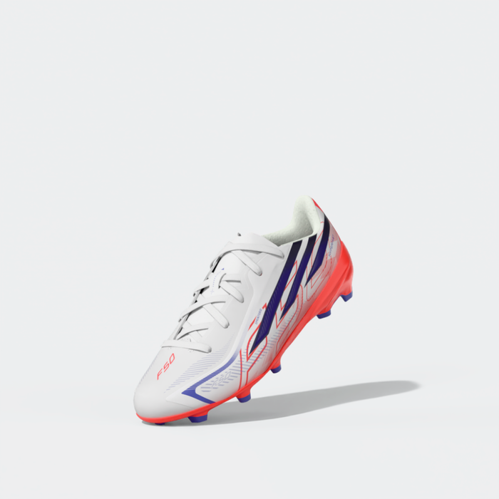 Adidas F50 Hyperfast League FG Jnr Football Boots (White / Solar Purple / Solar Turbo)