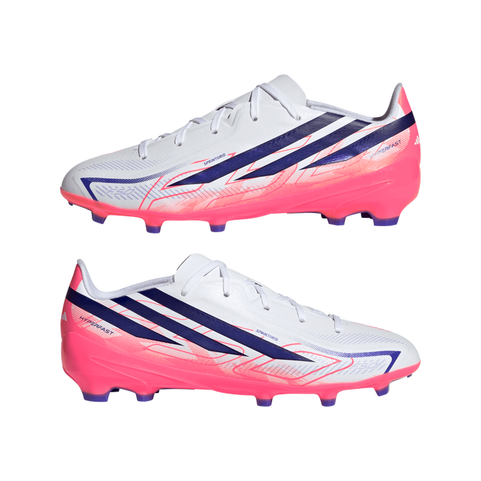 Adidas F50 Hyperfast League FG Jnr Football Boots (White / Solar Purple / Solar Turbo)