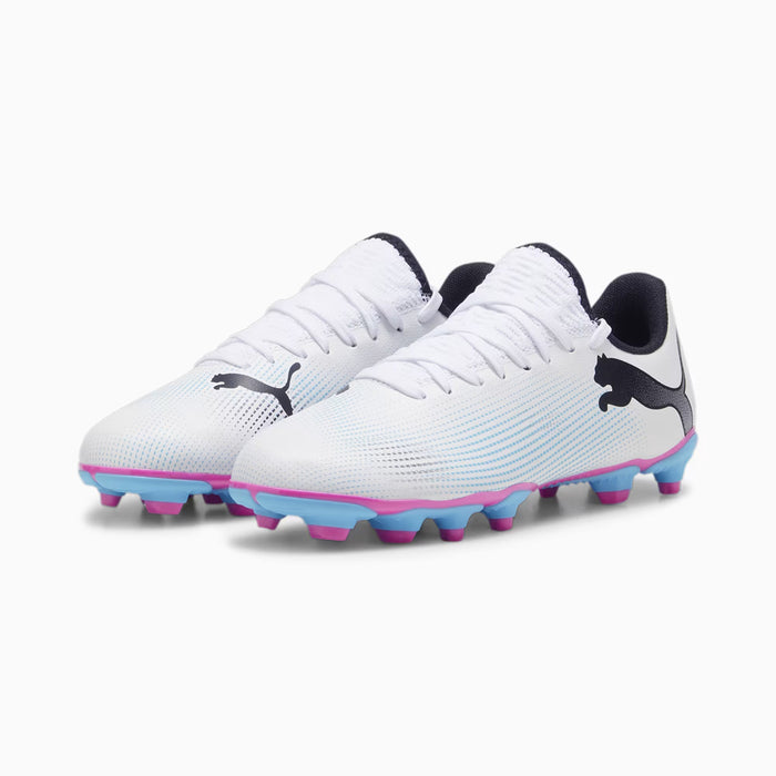 Puma Future 7 Play Jnr FG/AG Football Boots (White/Black/Poison Pink)
