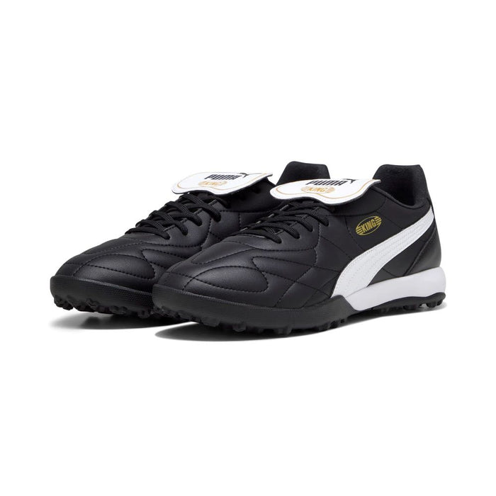 Puma King Top TT Turf Football Shoes (Black/White/Gold)