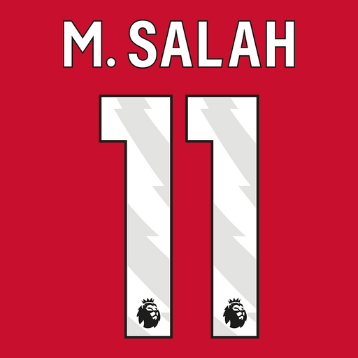 Official Premier League name and number print, M. Salah number 11 in white lettering on a youth football jersey