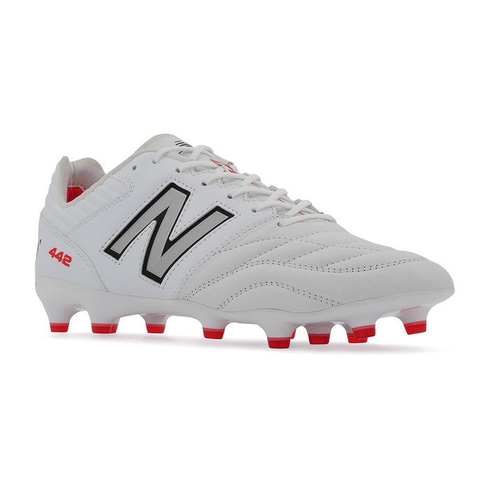 New Balance 442 V2 Pro FG Football Boots (White/Silver/Red)