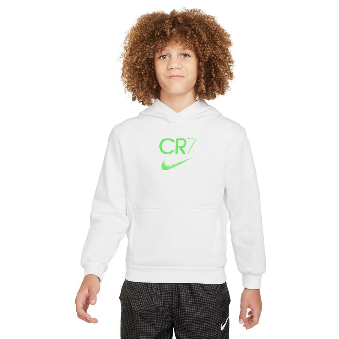 Nike Youth CR7 Fleece Football Hoodie (White/Green Strike)
